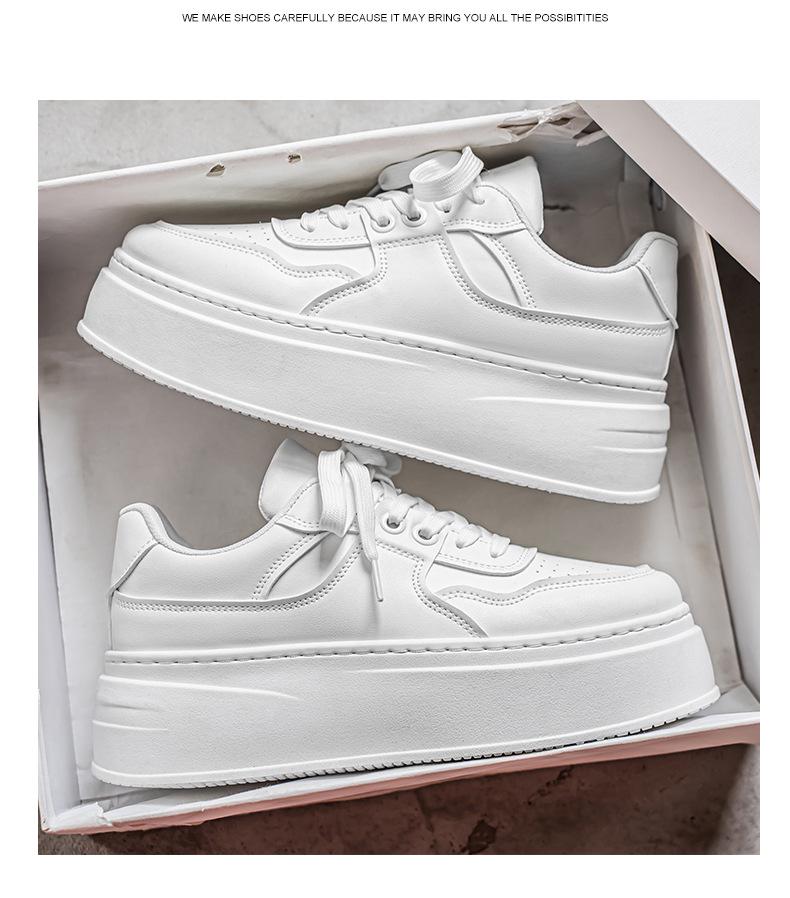 Herren Herbst Atmungsaktive Koreanischer Stil Dicksohlige Freizeit-Sneaker mit Unsichtbarem Höhenerhöhendem Weißem Design