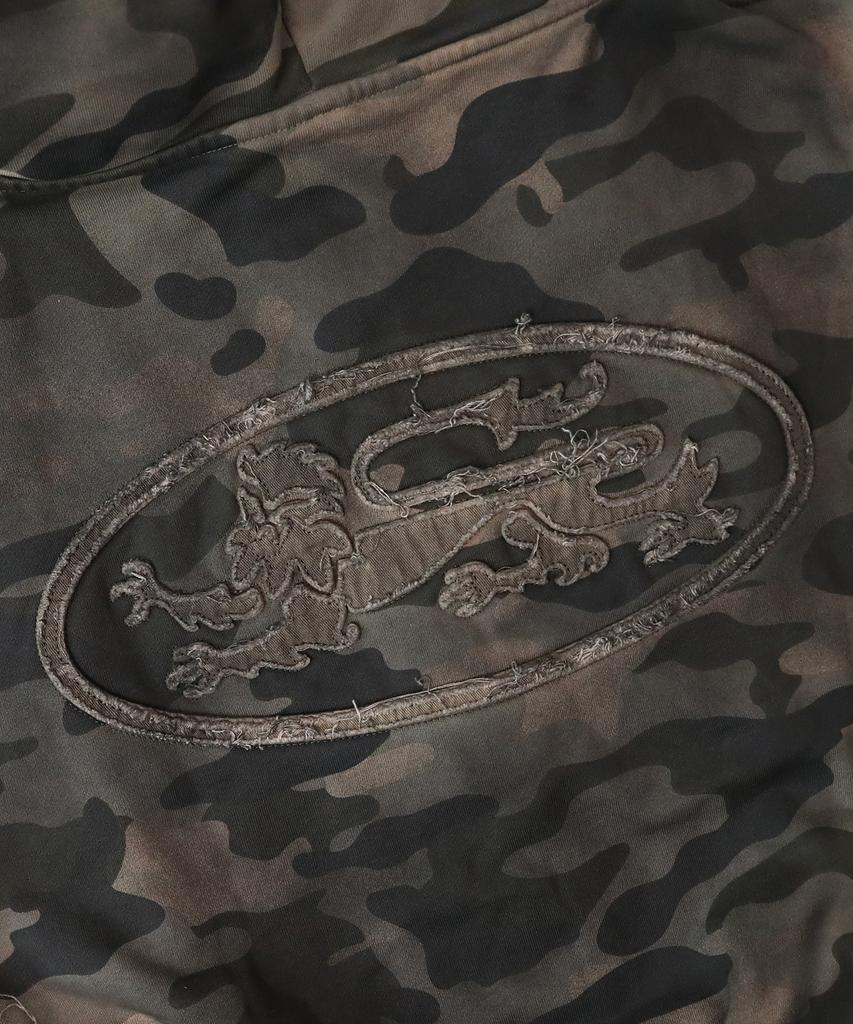 Badblood Curved Logo Sleeveless Zip-Up Hoodie - Dusty Green Camo