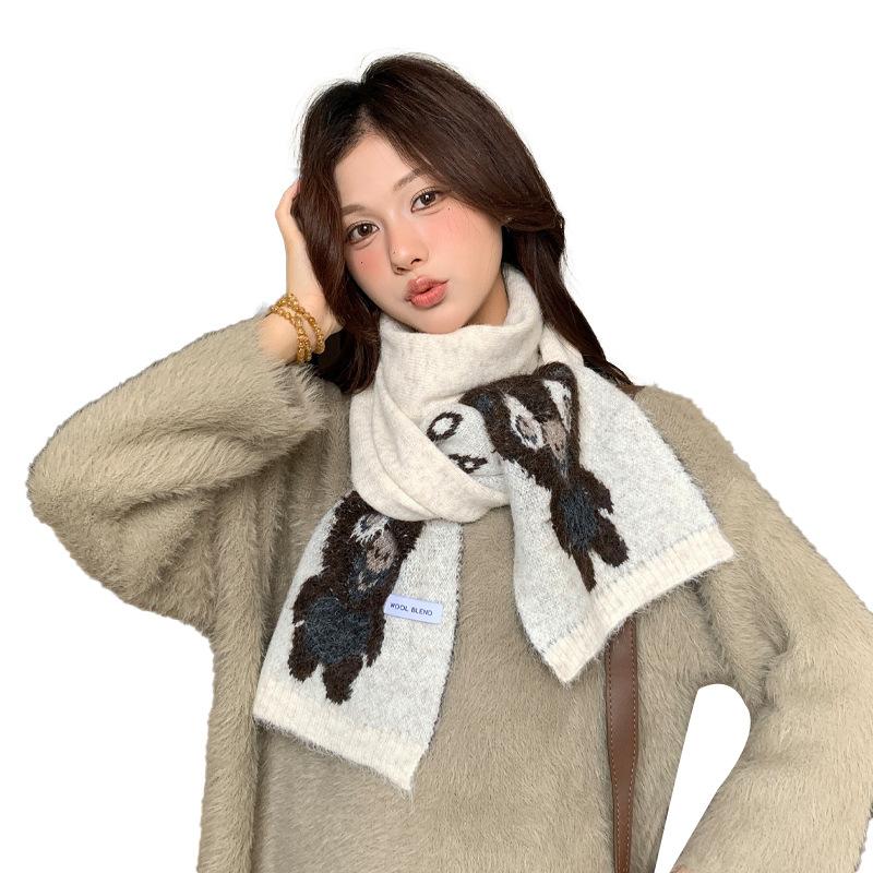 Korean knitted cartoon koala cashmere autumn and winter students thickened warm atmosphere koala versatile scarf scarf women