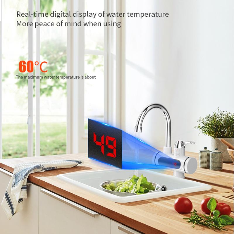 Electric Faucet 3000W Electric Water Heater Kitchen Faucet Instant Hot Water Heater Hot Cold Water Dual-Use Tankless Heaters