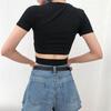 Summer Black T-shirt Women's Short Sleeve Cross Lace-up Sports Dancing Tight Short Top