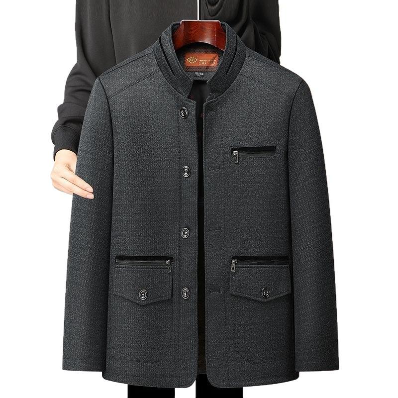 Men's Plus Velvet Turn-Down Collar Jacket for Middle-Aged and Elderly - Thick Autumn/Winter Business Coat
