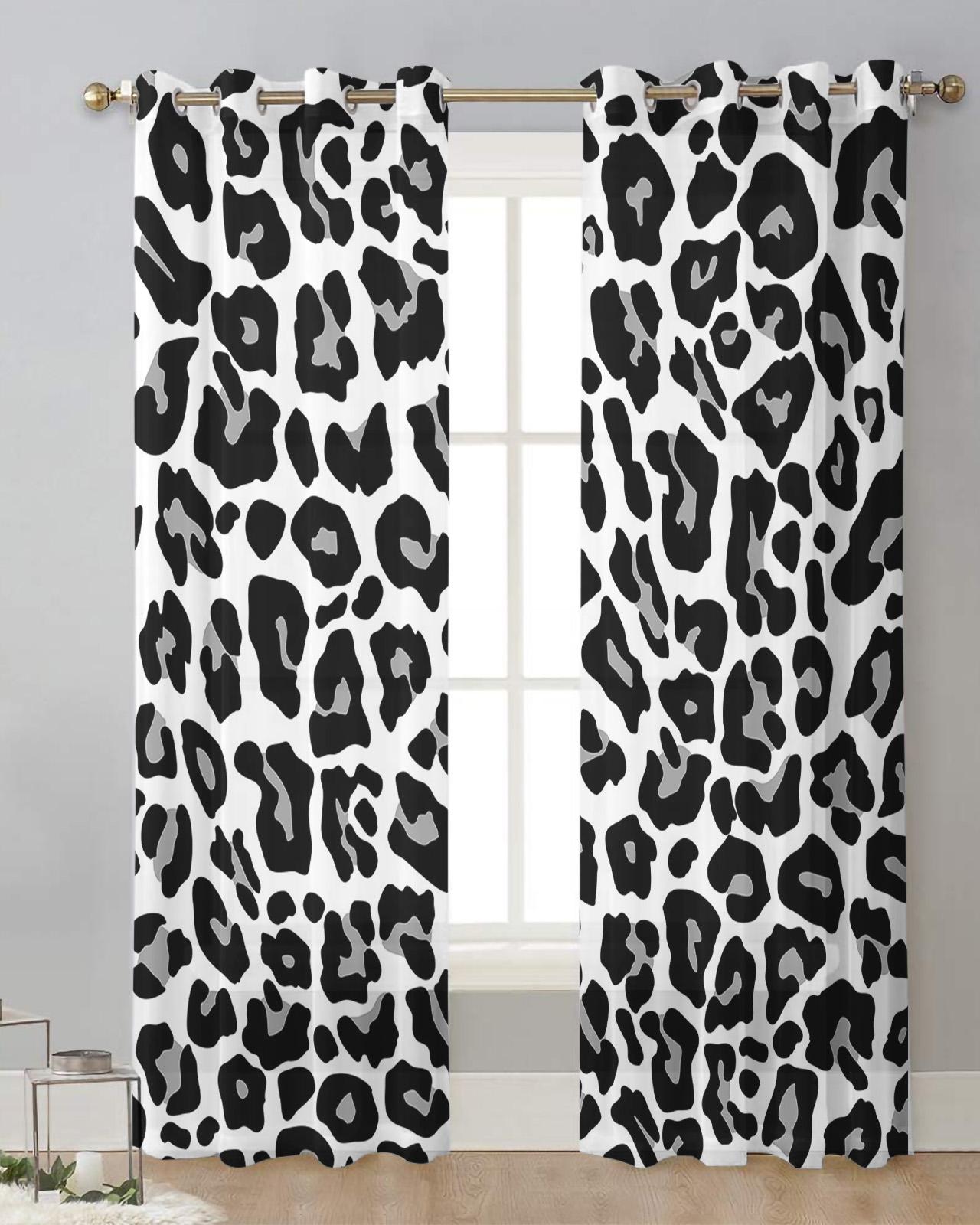 

Леопардовая текстура кожи животного Тюль Шторы для гостиной Спальня Прозрачные оконные шторы Кухня Балкон Современные вуалевые шторы W135 x H115cm