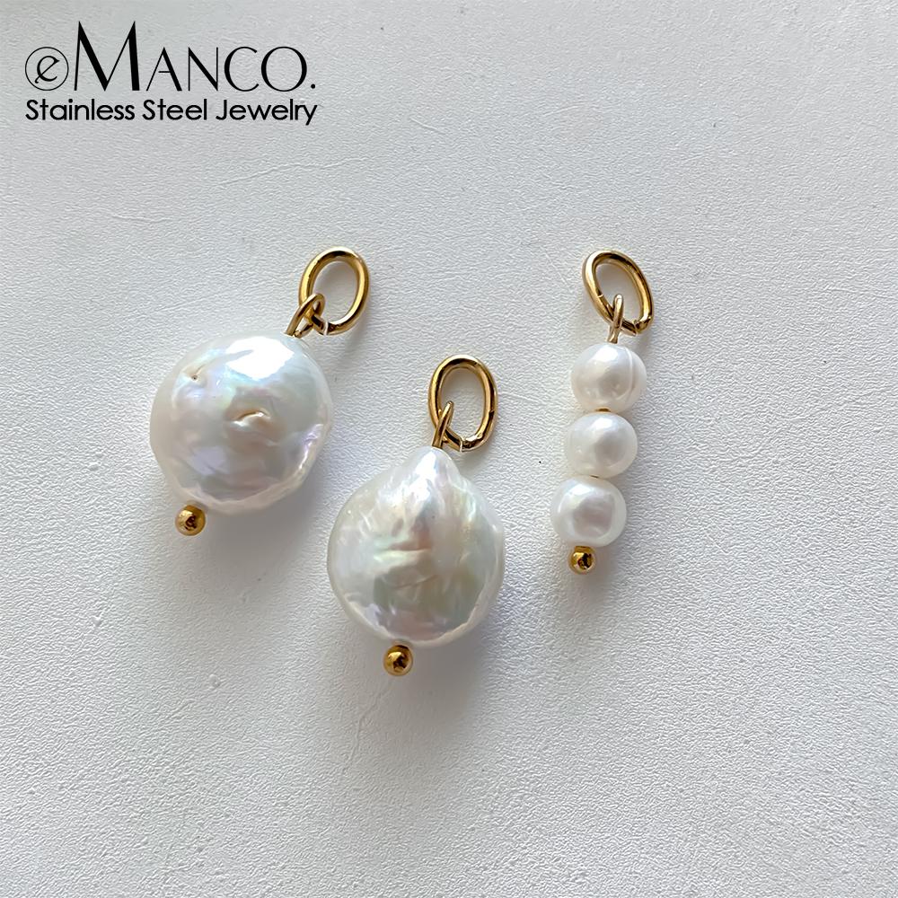 EManco DIY Imitation Pearl Pendants Stainless Steel Charms Gold Plated Jewelry Making Accessories Freshwater Pearl Charm