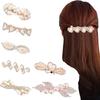 Creative Spring Clip Hairpin Pearl and Rhinestone Bow Shape Hair Clip Barrette Decorative Hair Accessory for Ponytail and Hair Styling