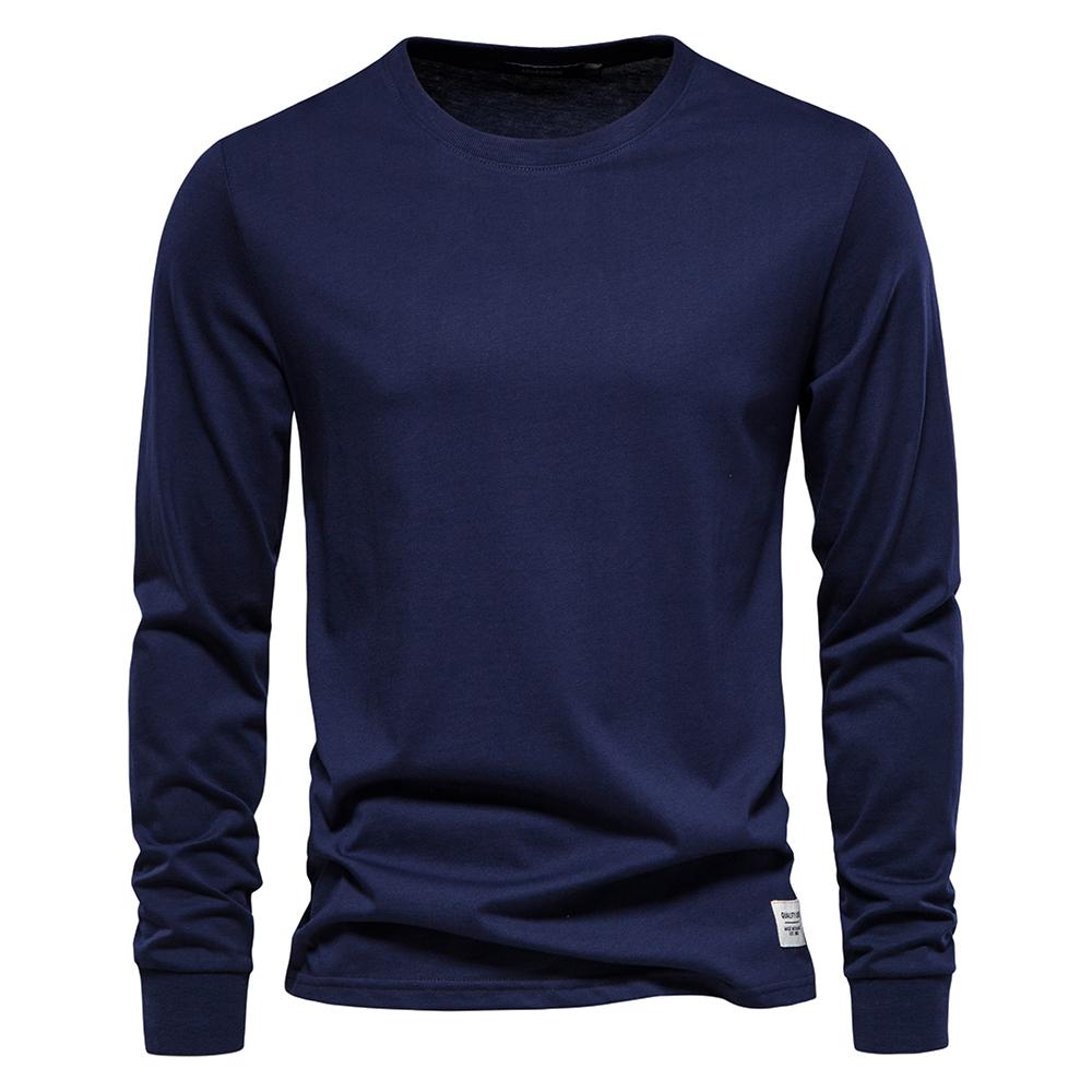 Solid Color Cotton T Shirt Men Casual O-neck Long Sleeved Mens Tshirts New Autumn High Quality Colorful T-shirt For Men
