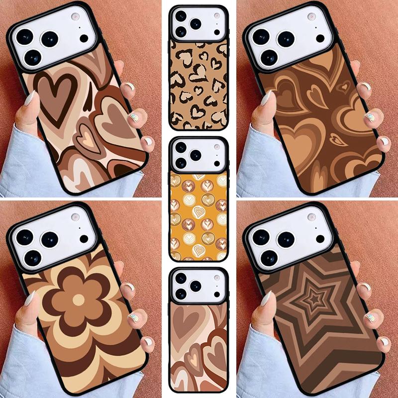 Latte Love Brown Heart Aesthetic soft Phone Case for iPhone 17ProMax 12 13 14 15 16e 17 Pro Max Plus Air Cover