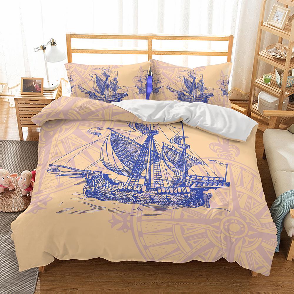 Mediterranean Bedding Dark Blue King Size Duvet Cover Pillow Case Ship's Anchor Bed Cover Double Quilt Cover Set Blue 228x228