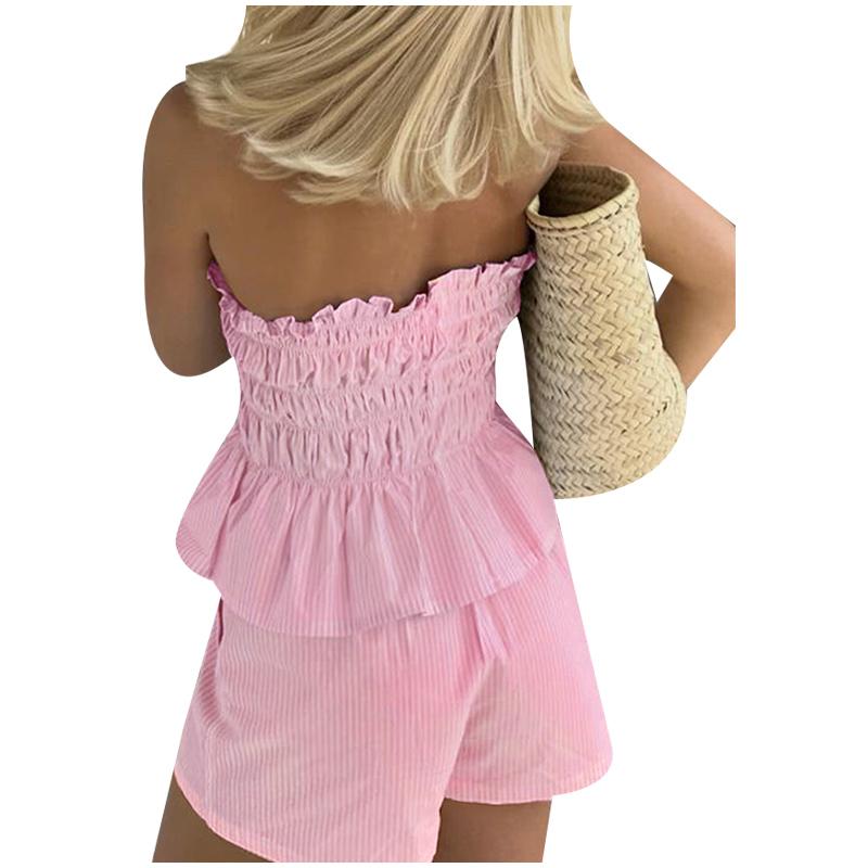 Casual Simple Tube Top Wooden Ear Shorts Suit Women's Summer 2025