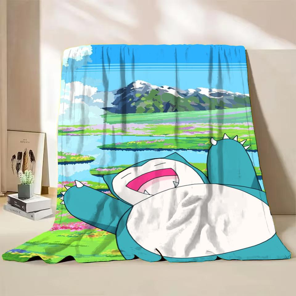 Pokemon Snorlax Flanelová Nadýchaná Fleece Deka pro Domov Ložnici Postel Pohovku Kancelář Dětská Přikrývka Dospělá Měkká Deka Dětský Roztomilý Dárek