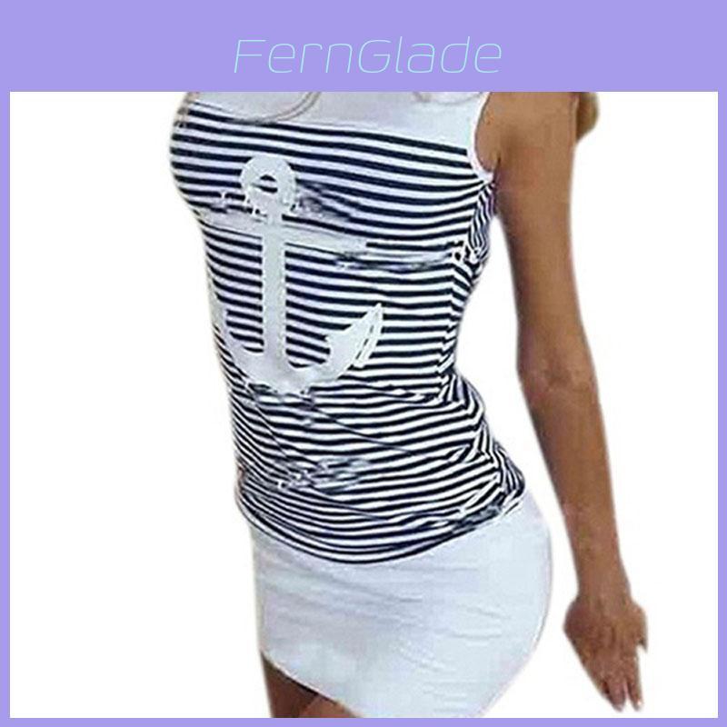 Vest Anchor Stripe Dress Sleeveless Tops Oneck Hooded Sexy Bodycon Mini Dresses