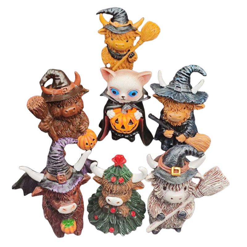 Highland Kuh Resin Ornament - Niedliche Halloween & Weihnachten Heimdeko Geschenk