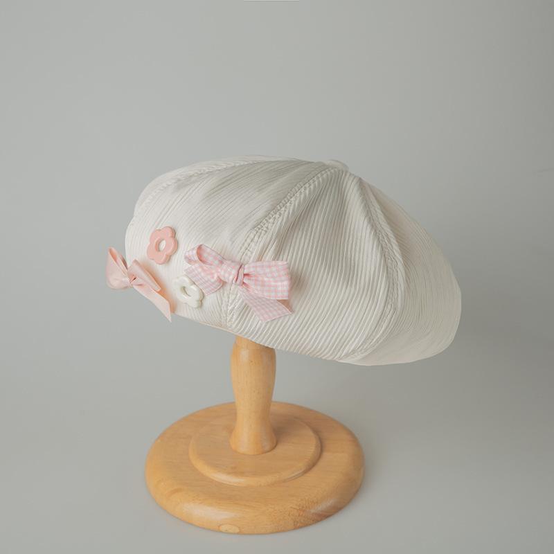 

Берет для девочек кремового цвета, как облако, с бантом-бабочкой, милая шляпа художника с крупным принтом, дышащая и удобная, подходит для всех сезонов One Size бежевый