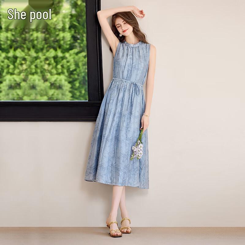 

Elegant Sleeveless A-Line Stand Collar Midi Dress 2XL