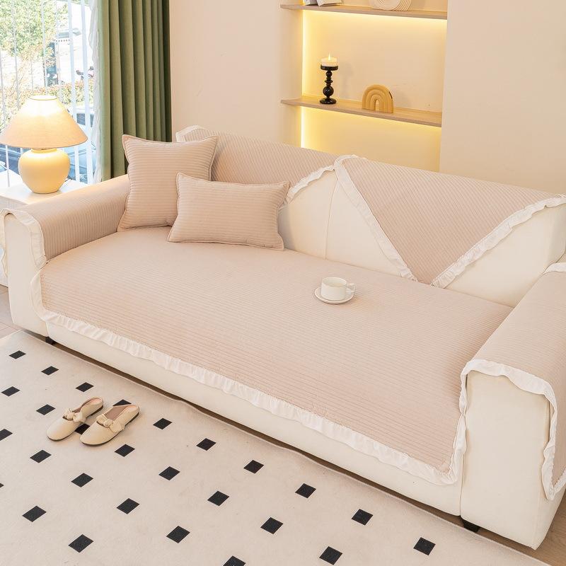 Foreign Trade Matte Fleece Fabric Sofa Cushion Universal In All Seasons Korean Small Fresh Style Non-Slip Simple Solid Color Fungus Edge