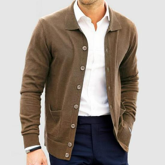 Cardigan à revers homme Automne/Hiver 2025: Manteau pull européen et américain à boutonnage simple amincissant