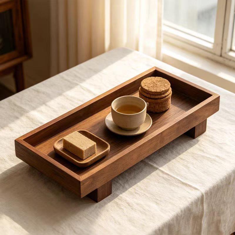 Tableware Solid Walnut Wooden Food Tray Rectangle Dessert Plate Chinese-style Wooden Snack Fruit Tea Saucer Pallet Bread Board