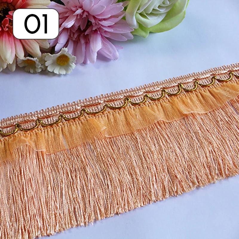 Оптовая продажа 12-метровая длинная бахрома Полиэфирная пряжа Золотая нить Кисточка Кружевная отделка Лента Пришить Латинское платье Одежда Занавеска DIY Аксессуары