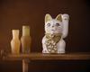 Lucky Cat Jewelry Cat Left Paw Raised Ceramic Lucky Cat Auspicious Feng Shui Ornament (M-SIZE White) / _ Maneki-neko (jw_M White)