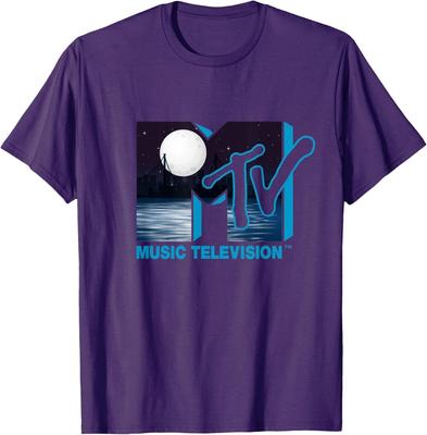 Das offizielle Original MTV Logo mit Vollmond über der Stadt T-Shirt