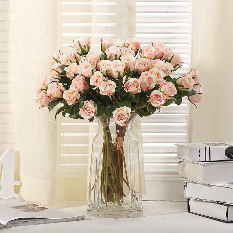 12PCS Fake Roses Bouquet Long Stem Artificial Silk Flowers Realistic Roses for Home Wedding Indoor Outdoor Table Decoration Party