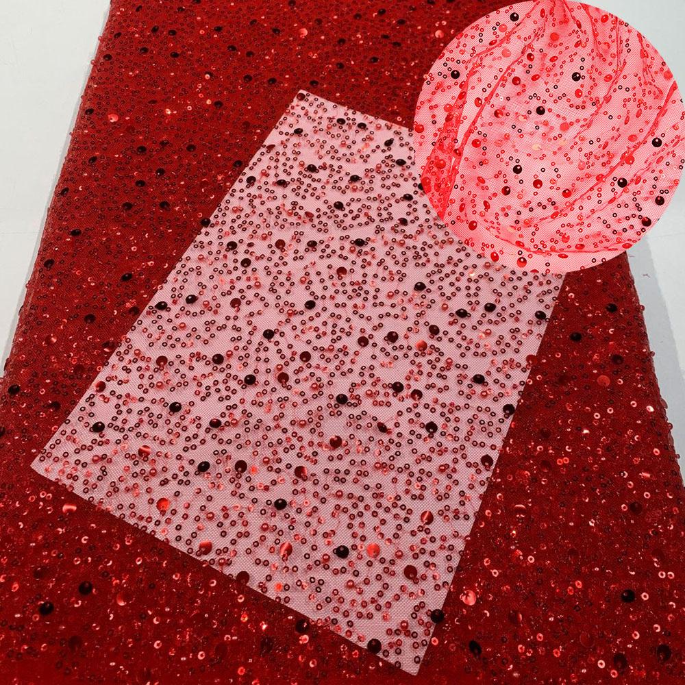 French Style Sequin Mesh Lace Fabric Pearl Bead Heavy Craft Tulle Soft Net For Sewing Women Luxury Dress Robe Trailing Trimming