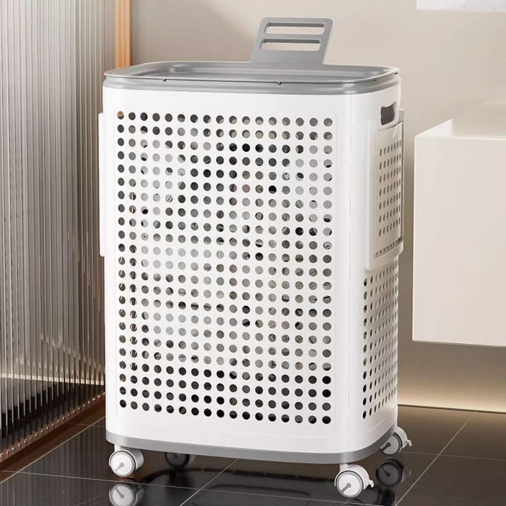 Plastic Folding Dirty Clothes Basket Dust-proof Rolling Laundry Basket  Apartment