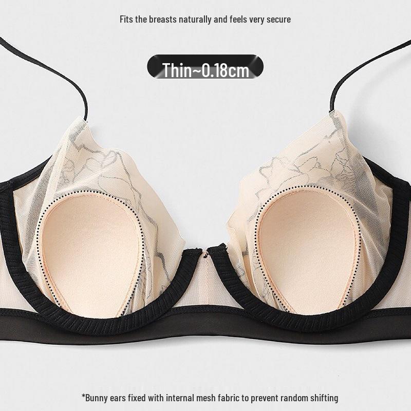 Elegant French Lace Plus Size Rabbit Ear Bra with Mesh Embroidery