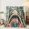 A Shark with Open Jaws Surrounded by Ocean-themed Illustrations and Symbols. for All Seasons Blanket Lunch Break Throw Gift