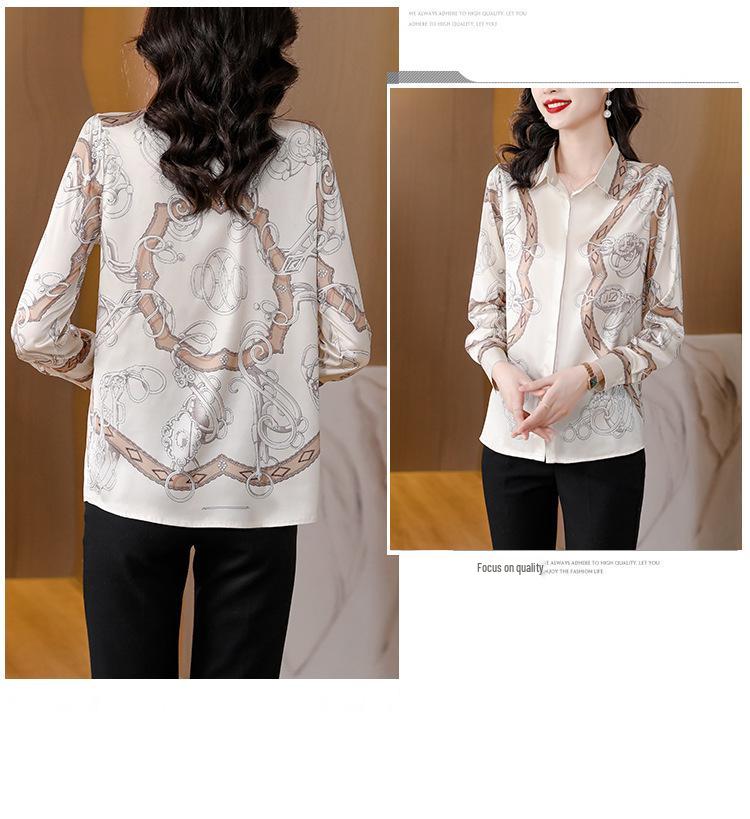 Genuine Mulberry Silk Print Shirt - Women's Slimming Long Sleeve Autumn Fashion 2025