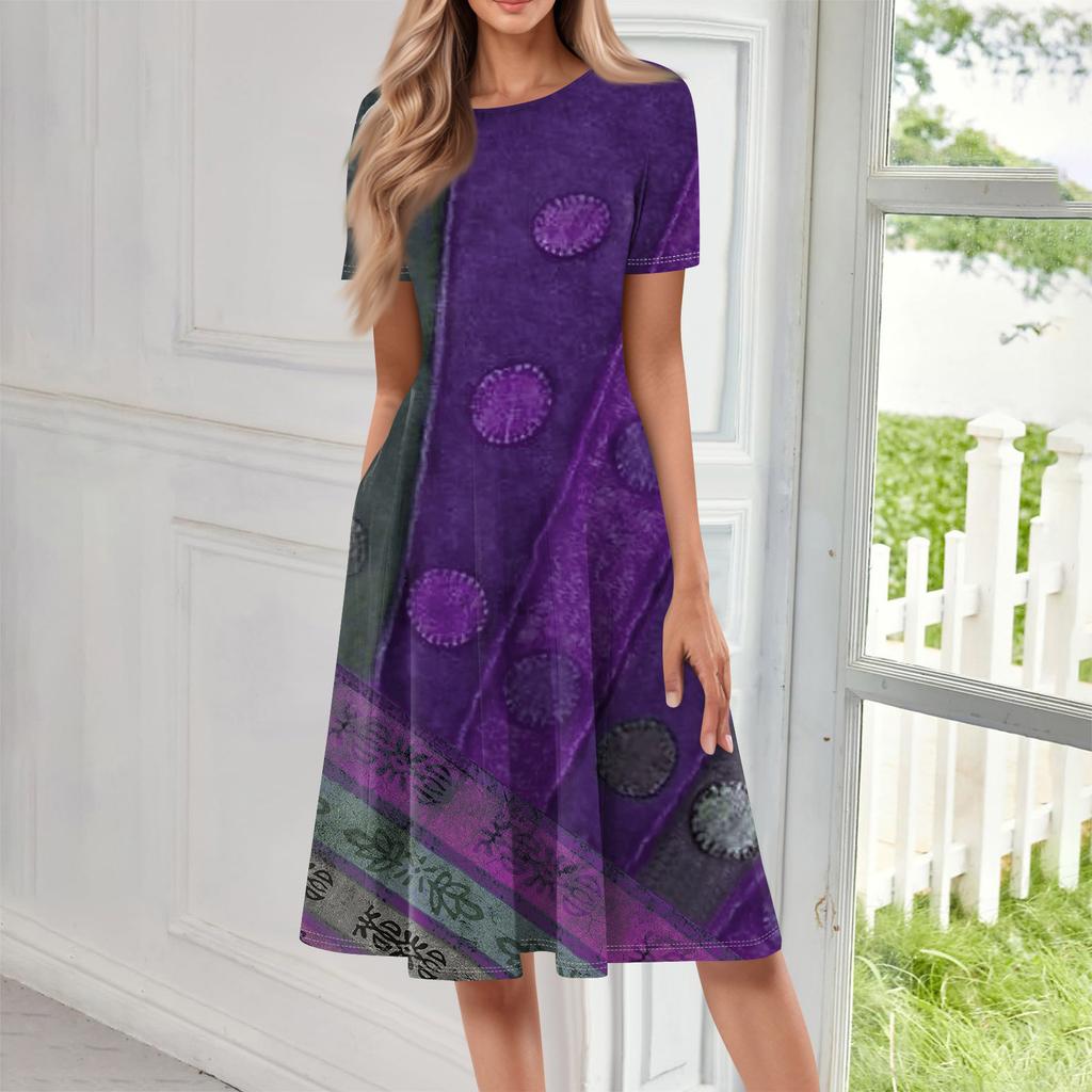 Women Casual Printed Round Neck Long Dress