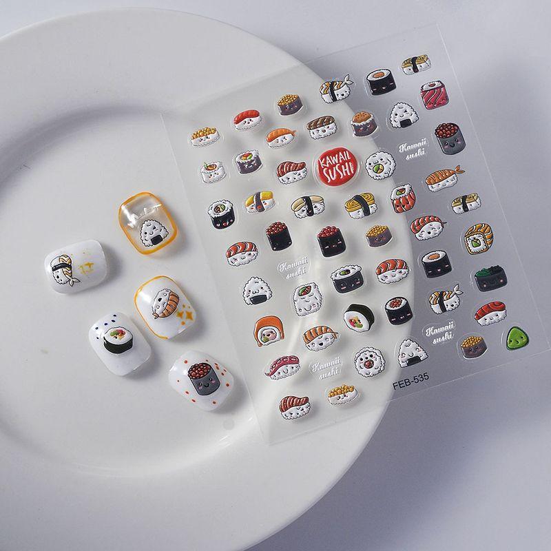 

Japanese Sushi Nail Sticker Sashimi 5D Waterproof Wear Nail Sticker Three-Dimensional Relief Nail Stickers Rice Balls FEB-535