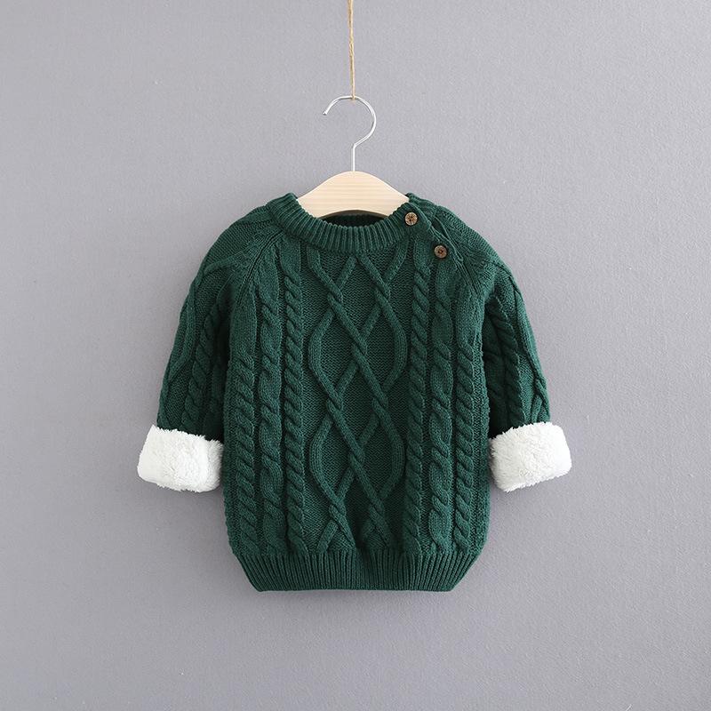 Sweater for Girls with Added Velvet and Thickened Autumn and Winter Baby and Children's Base Knitted Sweater Pullover Round Neck Sweater