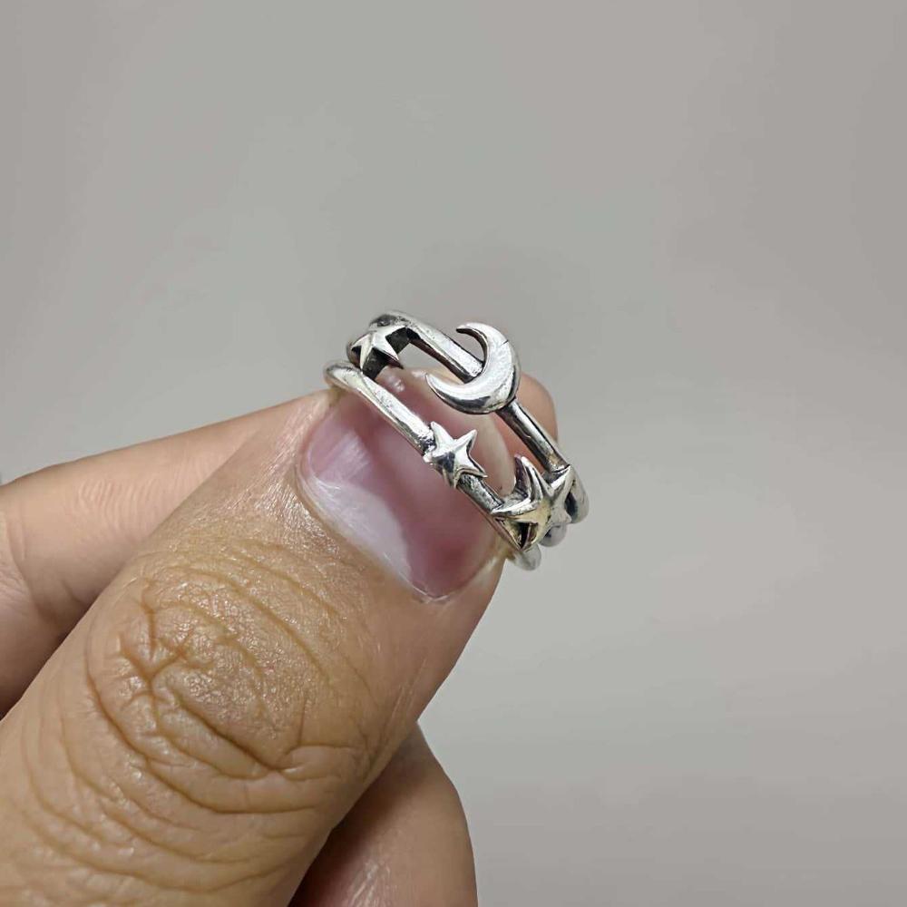 Gothic Exquisite Carving Ancient Silver Stainless Steel Snake Crown Cat Adjustable Opening Rings for Women Men Halloween Jewelry