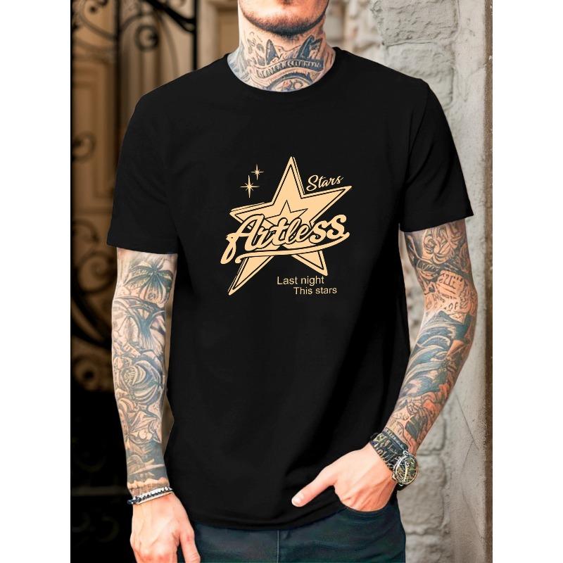 

Европейские размеры Мужская летняя повседневная футболка с коротким рукавом и узором из звезд S чёрный