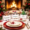 Santa Claus Name Tags Christmas Party Place Card Holders, Cartoon Reindeer Tag Stands Paper Food Labels for Buffet Table Seating, Festive DIY Write-On