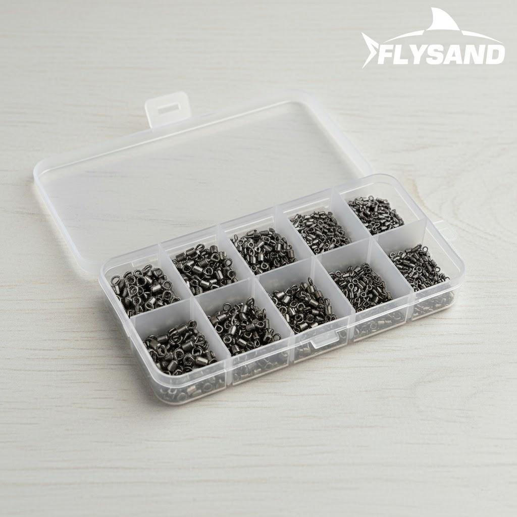 

500Pcs Box Stainless Steel Black Nickel Coated Fishing Hook Line Connector Tackle Kit Accessories