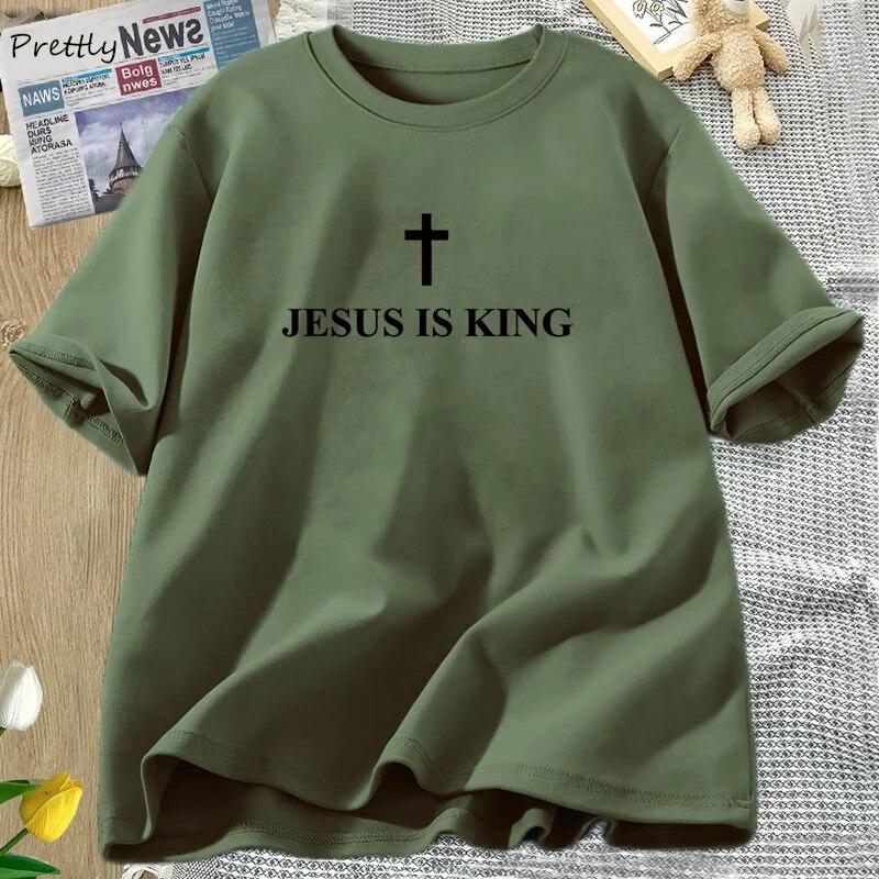 Jesus ist König T-Shirt Damen Baumwolle Kreuz Glaube Christliches T-Shirt Unisex Kurzarm Religiöses T-Shirt Damen Kleidung Streetwear Unisex