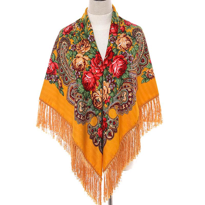 Women's Ethnic Shawl: Russian Tassel Peony Cotton Scarf, Autumn/Winter Warm & Sunscreen