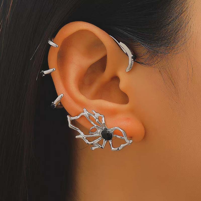 Clip Osso Orecchio Ragno Nero Cristallo Punk Gotico per Donne Moda Creativa Animale Senza Foro Orecchini a Bracciale Gioielli Regalo di Halloween
