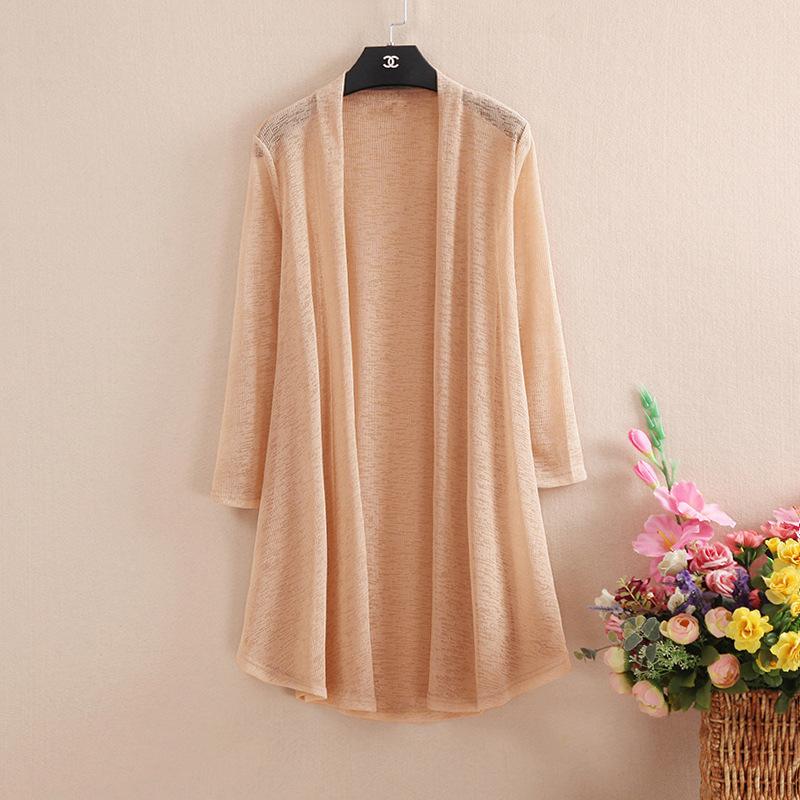 Spring and Summer Women's Long Tulle Sunscreen Cardigan Solid Color Casual Loose Jacket Women's Shawl Cardigan