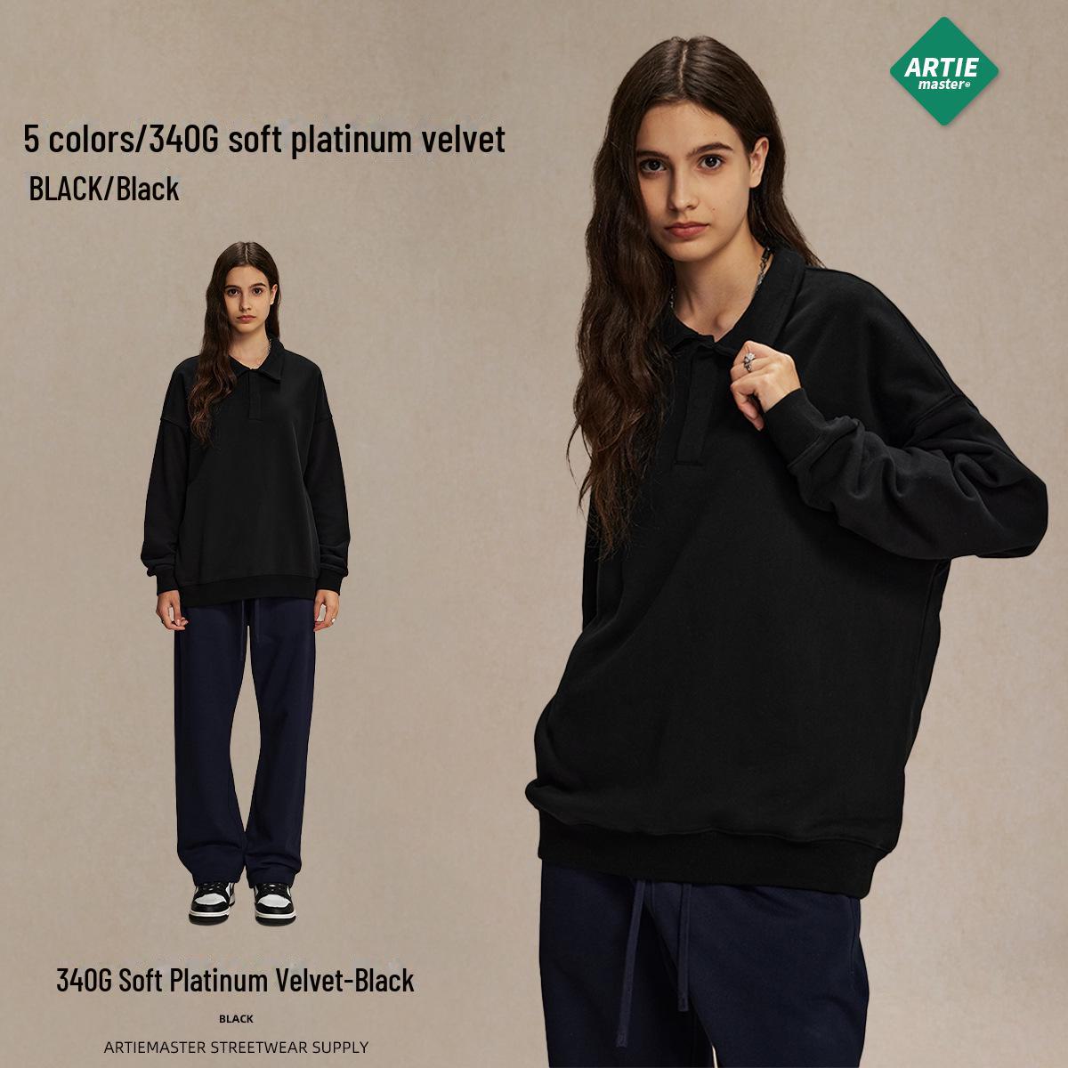 

ARTIE Мужской свитер с лацканами из фланели Bo Er осень/зима 2024 года - свободный трендовый стиль 340 г XXL чёрный