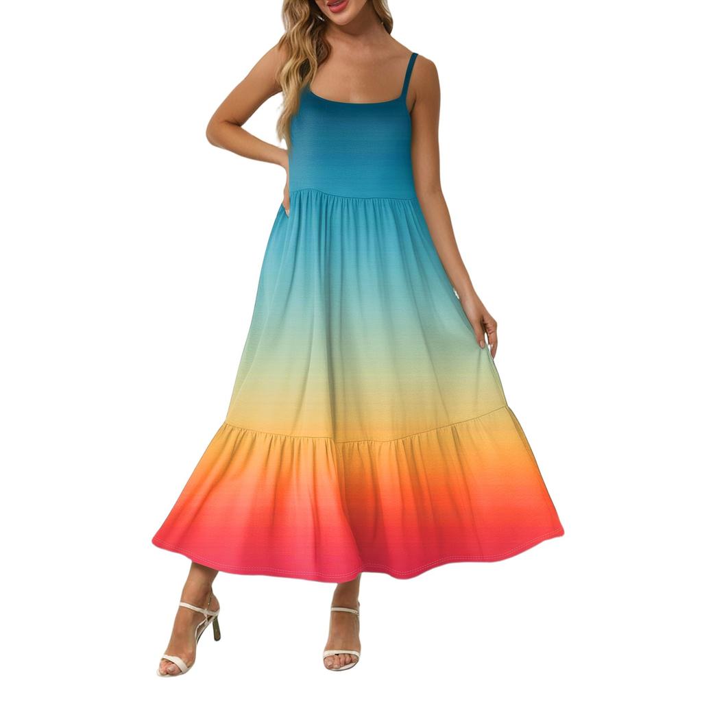 Kvinners Lang Strand Casual Elegant Spaghettistropp Maxi Kjole Gradient Farge Lavmælt Flytende Bohemsk Kjole