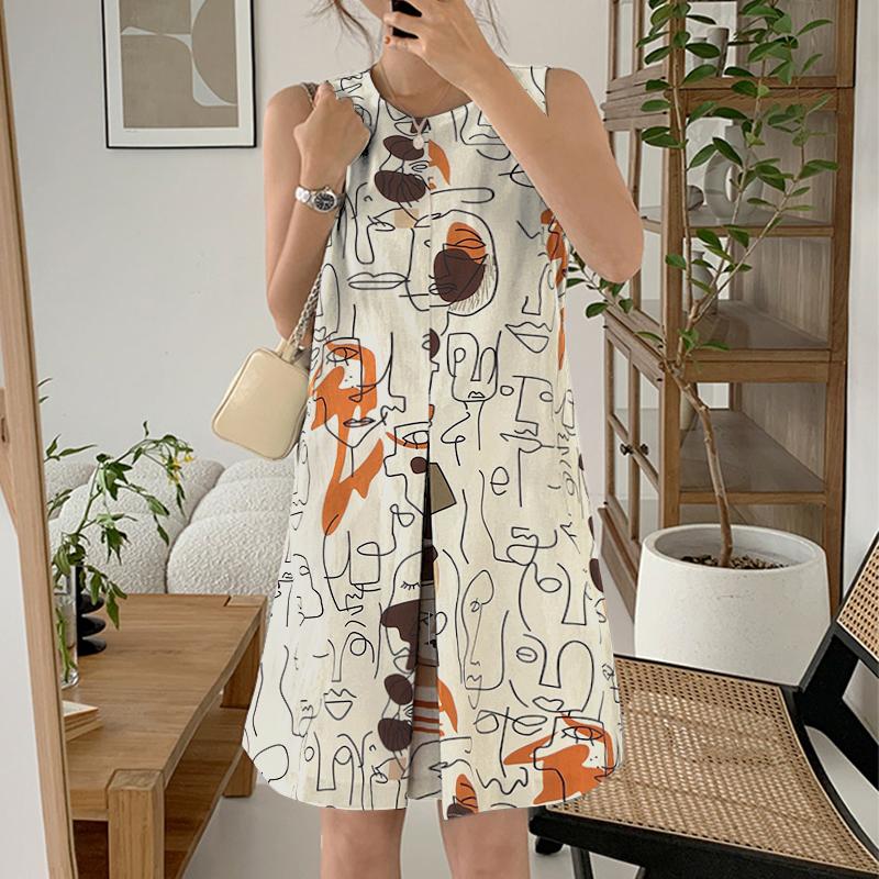 ZANZEA Women Casual Round Neck Summer Sleeveless Print Dress