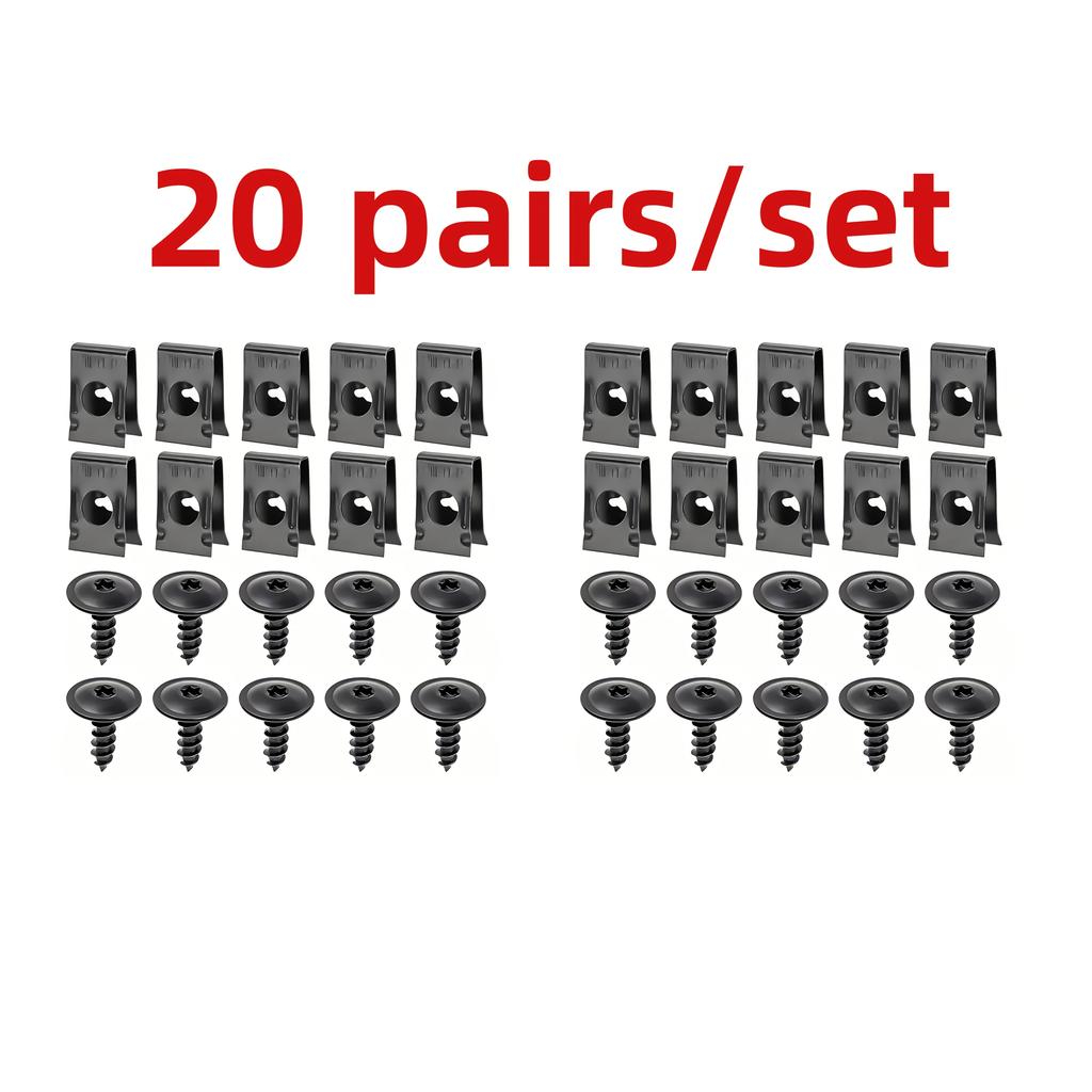 10/20/50pairs Screws Plus Metal U-Bolt Clips for Car Body Bumper Baffle Fasteners Threaded Clips Engine Hood Chassis Hood