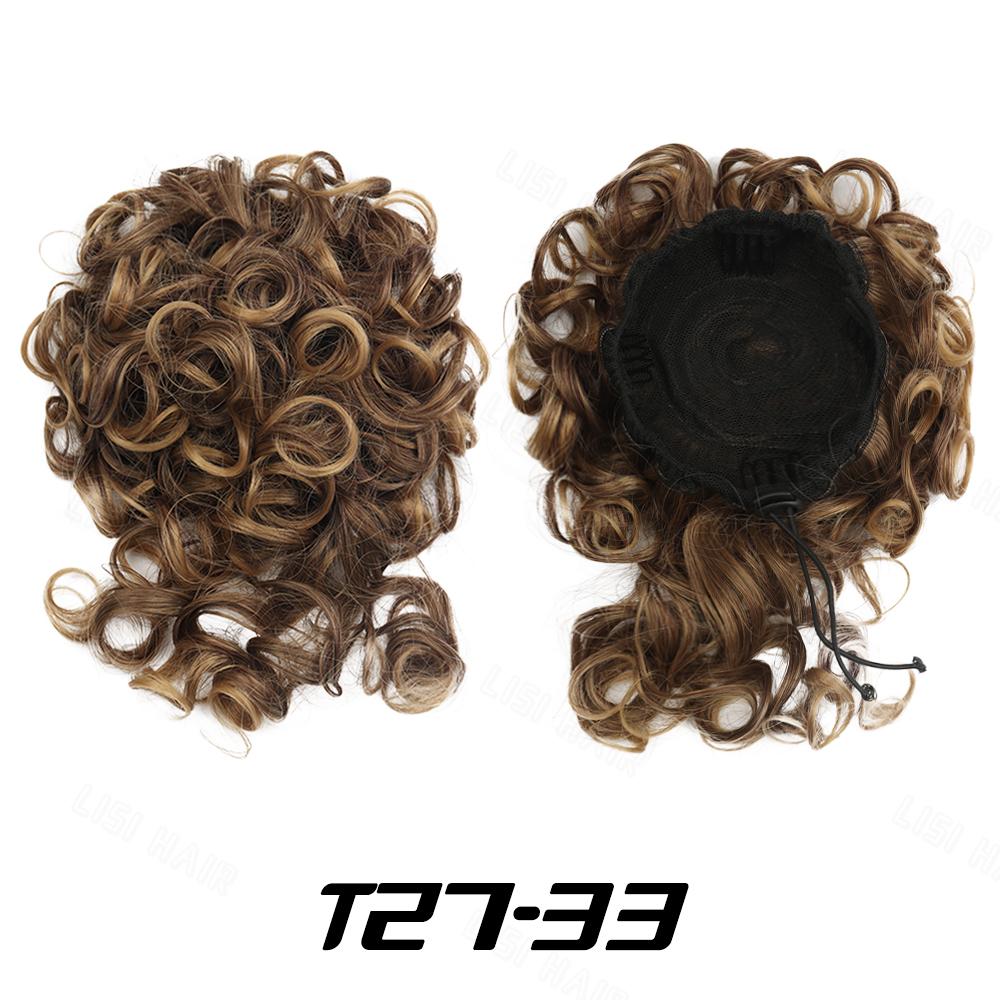 XINRAN Synthetic Messy Bun Short Curly Ponytail Extension Elastic Drawstring Loose Big Curly Clip In Hair Pieces For Women Daily Wear