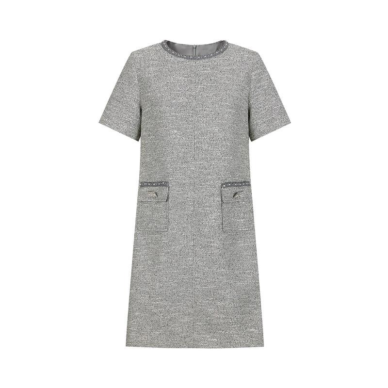 JIUZI·ANNACO French Chic Floral Textured Round Neck H-Line Dress