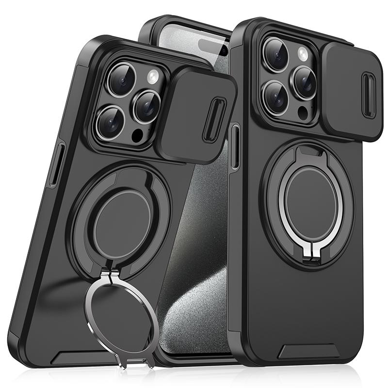 360°Rotating Hidden Metal Ring Car Holder Soft TPU+Hard PC Bumper Phone Case For IPhone17 15 Pro Max 13 12 11 14 Plus 16 Pro Max