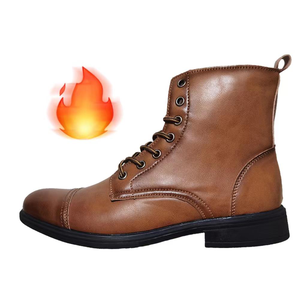 Men's Korean Style Retro Leather High-Top Martin Boots - Autumn Plus Velvet, Large Size, Work and Cotton Options Available.