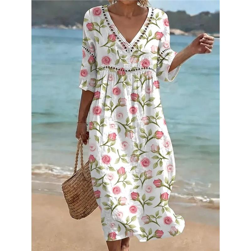 2026 European and American spring and summer new V-neck digital printing dress women s 2026 early spring new S